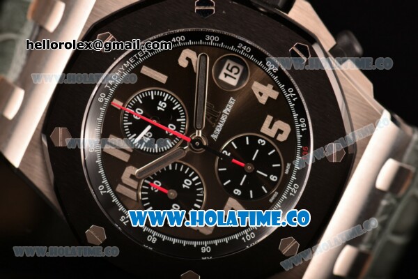 Audemars Piguet Royal Oak Offshore Doha Limited Edition Clone AP Calibre 3126 Automatic Steel Case with Black PVD Bezel and White Arabic Numeral Markers - Grey Leather Strap (J12) - Click Image to Close